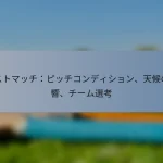 テストマッチ：ピッチコンディション、天候の影響、チーム選考
