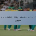 テストマッチ統計:平均、パートナーシップ、試合結果