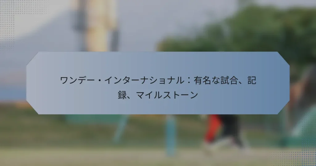 ワンデー・インターナショナル：有名な試合、記録、マイルストーン