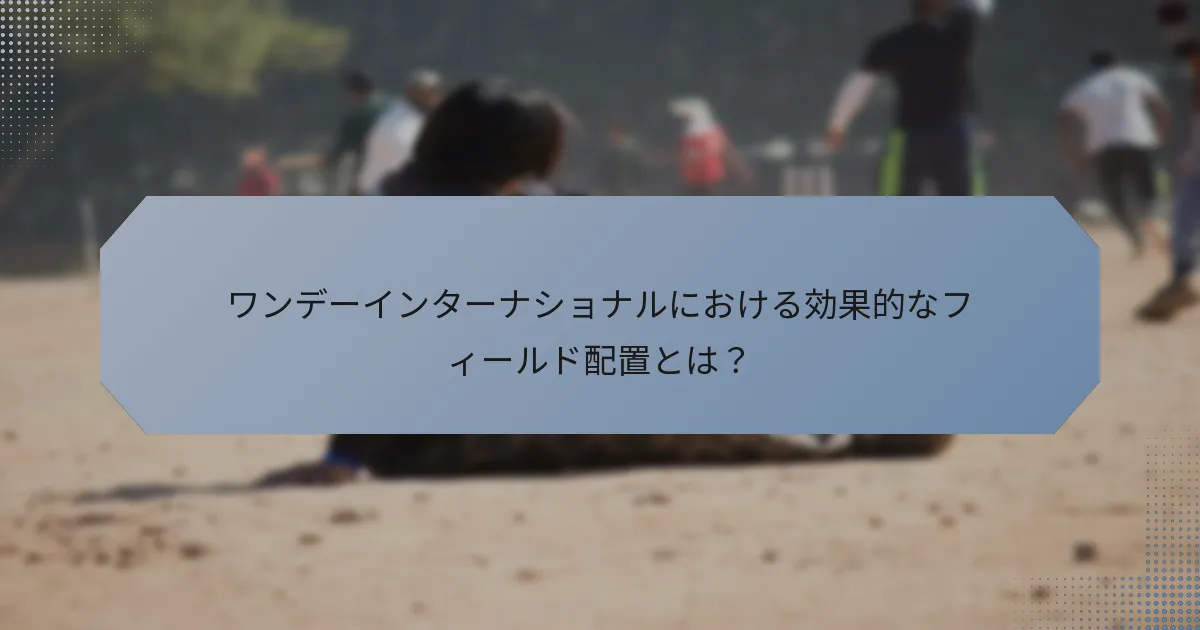 ワンデーインターナショナルにおける効果的なフィールド配置とは？